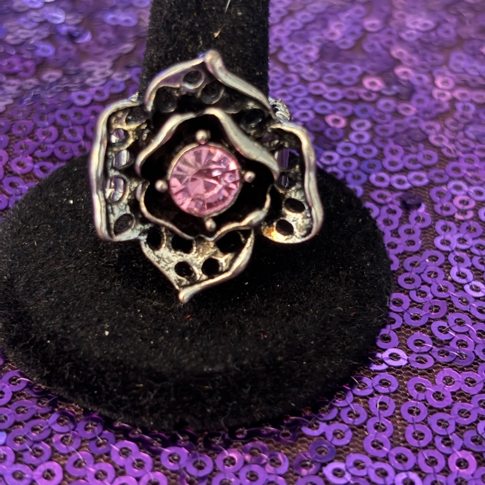 paparazzi Pink Crystal Floral Ring - Silver-Tone